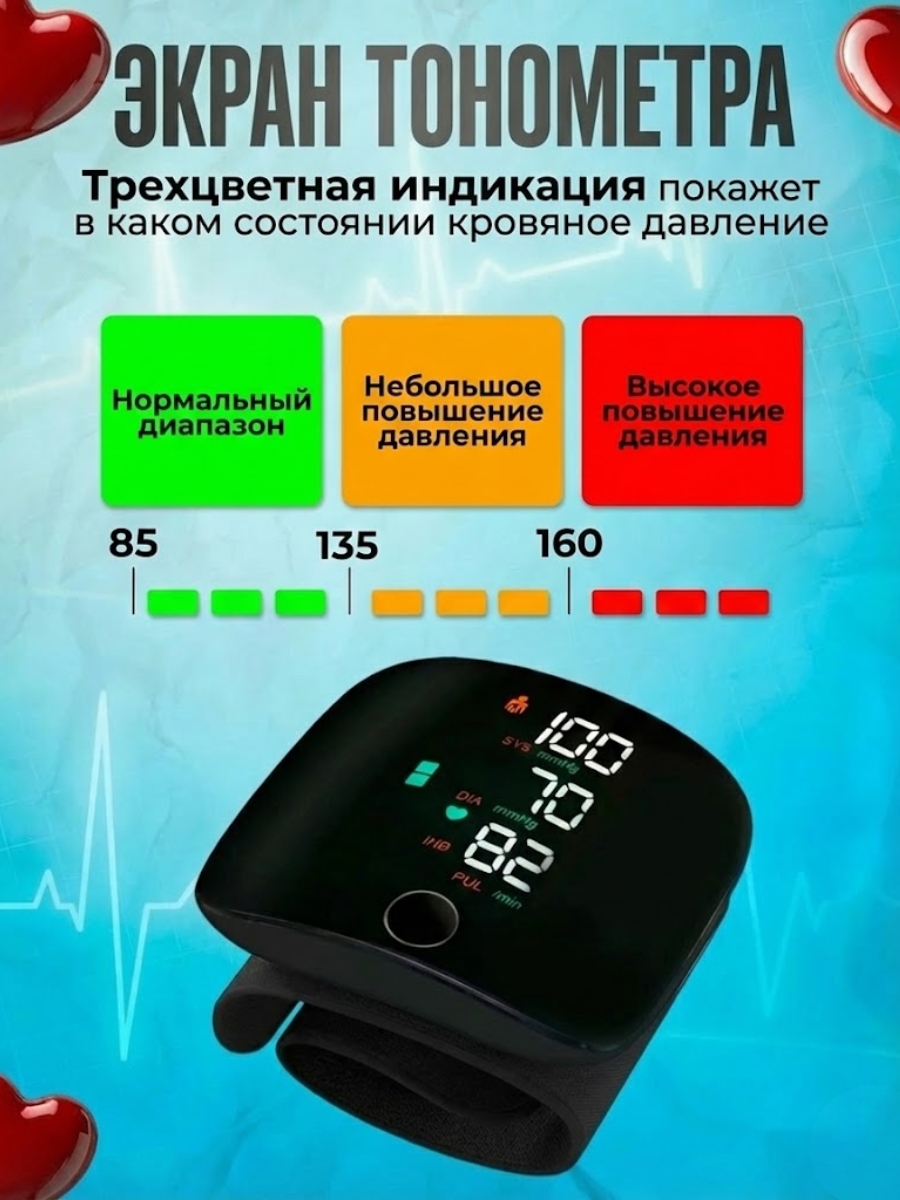 Цифровой тонометр на запястье c экраном